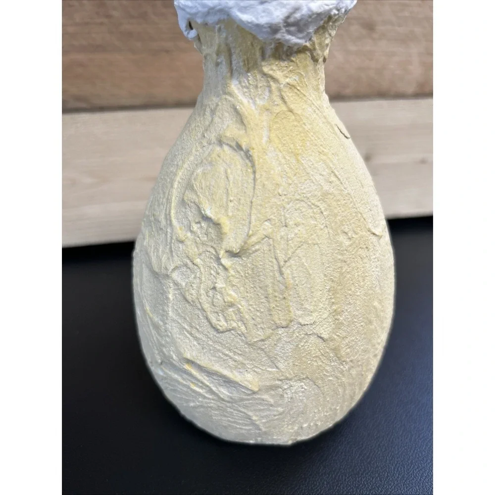 Quirky Revamped Ceramic Vase Rustic Primitive Textured Yellow Grunge Whimsical